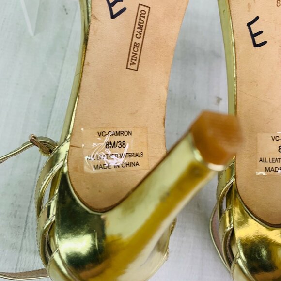 Vince Camuto CAMRON Ankle Strap Gold Leather Metallic High Heel Sandals Size 8 M - Picture 9 of 11